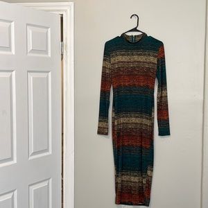 Multi Color Long Sleeve Midi Dress
